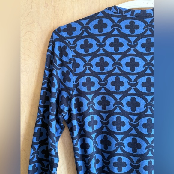 Boden Jersey Wrap Midi Dress Blue Black Print Long Sleeve Sz 6P - Picture 9 of 14